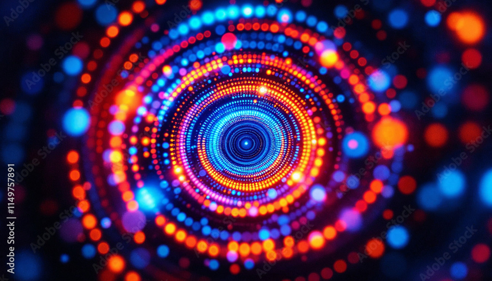 Poster colorful swirling lights create a mesmerizing abstract vortex effect in a digital art composition
