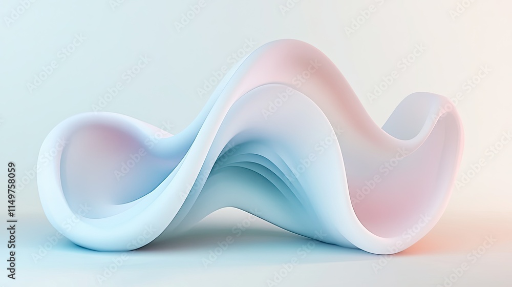 Poster a flowing gradient abstract shape with soft pinks and blues, gently twisting in a surreal and serene
