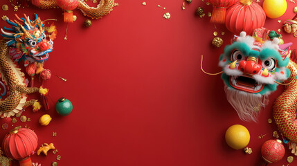 Festive Chinese New Year background with dragon masks