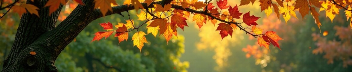 Obraz premium Baum mit herbstlicher Moosbedeckung und Bl?ttern, autumn foliage, nature, greenery