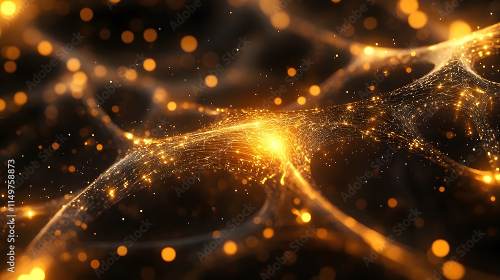 Poster dynamic golden energy waves abstract space digital art dark background close-up visualizing power an
