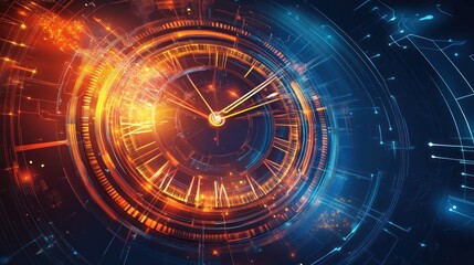 Obraz premium Abstract Clock with Glowing Lines and Particles