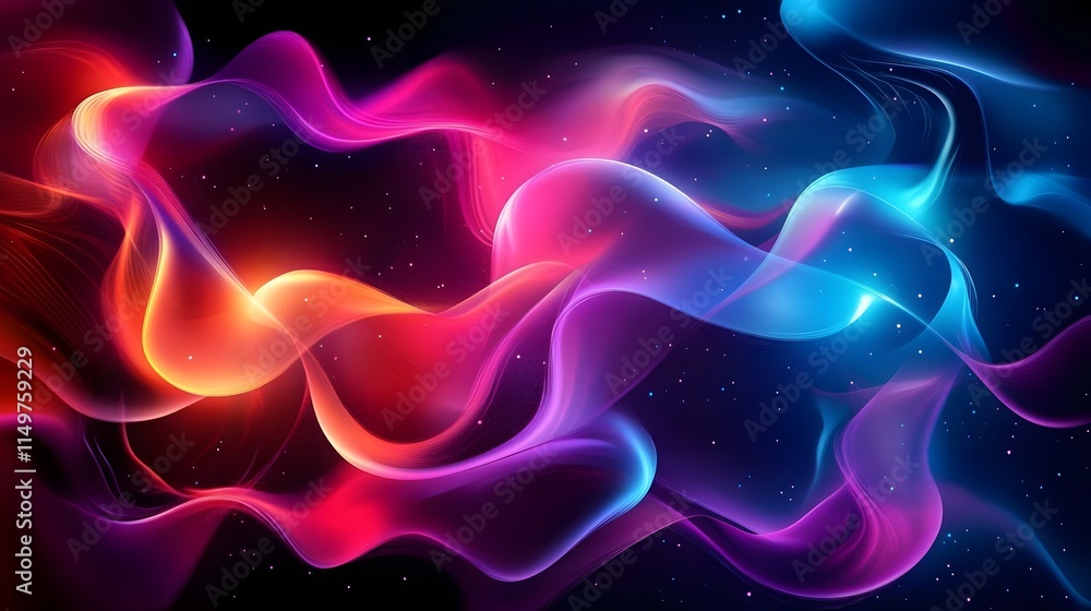 Poster dynamic colorful waves flowing through space abstract background digital art cosmic environment vibr