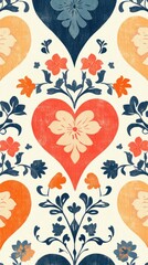 Red heart and roses creating lovely valentine's day floral pattern