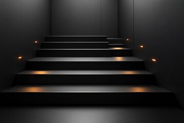 Fototapeta premium Modern Black Stairway with Subtle Lighting Design