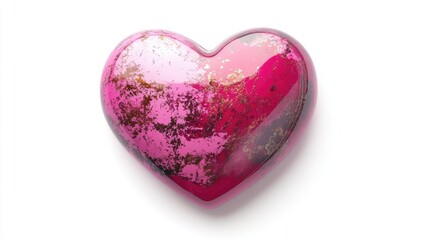 Obraz premium A radiant pink heart with a glossy finish, isolated on a pure white background, symbolizing love and elegance.
