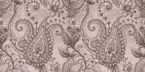 Elegant vintage paisley floral pattern in soft beige tones.