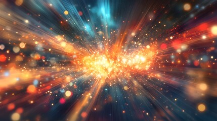 Naklejka premium Dynamic light explosion abstract art digital background colorful environment wide-angle view creative concept