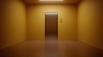 Minimalist yellow room with an elevator door