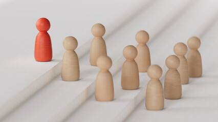 Chess pawn piece outstanding. Leadership concept. Unique individuality and standing out of crowd.3D rendering on white background.