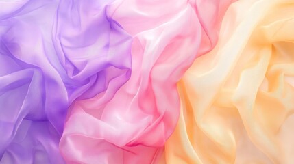 Fototapeta premium Softly Flowing Fabric in Vibrant Shades of Purple, Pink, and Yellow for Textile and Fashion Backgrounds, Ideal for Creative Design Projects and Artistic Presentations