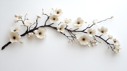 with soft flowers budding and extending horizontally on a white background 