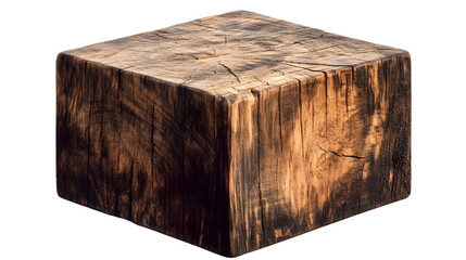 Rustic wooden angular pedestal with visible grain, ideal for showcasing art or organic-themed decorations. Isolated on transparent background