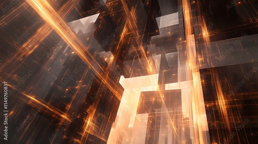 Poster dynamic light patterns emanating from abstract structures digital realm visual art futuristic enviro