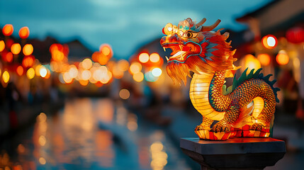 Fototapeta premium Illuminated Dragon Lantern Illustration Night Lights Festive