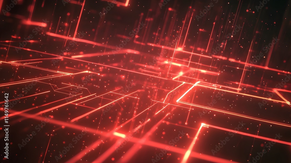 Poster dynamic red data visualization digital space abstract art high-tech environment aerial view visual c