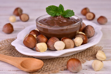 Chocolate spread with hazelnuts. Chocolate cream.
