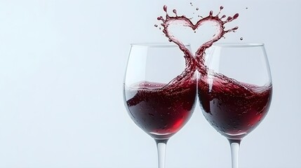Romantic wine glasses creating a heart splash