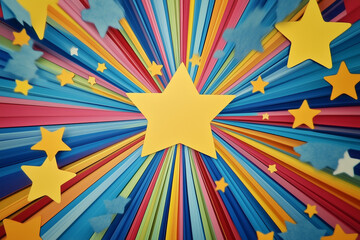 Fototapeta premium Yellow stars on colorful radial striped background