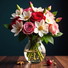 Obraz premium A bouquet of festive flowers in a sparkling glass vase, sparkling glass, festive flowers