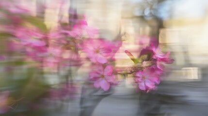 Bright blossoming pink flowers create a soft atmosphere in spring sunlight