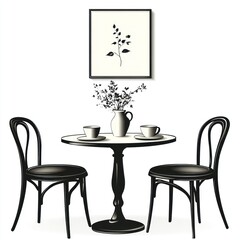Elegant Bistro Table Setting with Chairs and Floral Decor