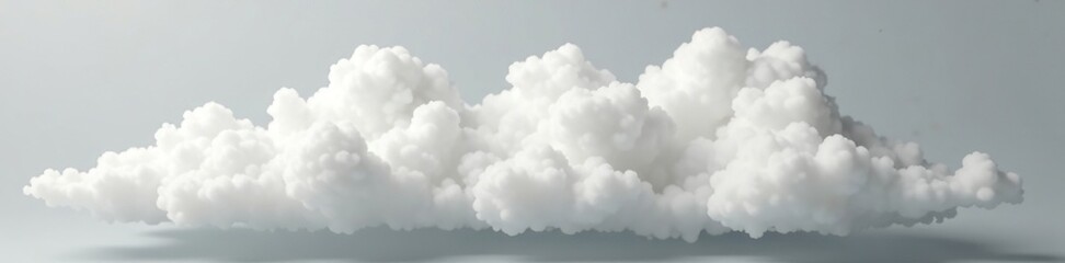 Obraz premium A collection of small white cloud blobs merge to form a large, billowy cloud on a gray cloudy background, soft, wispy