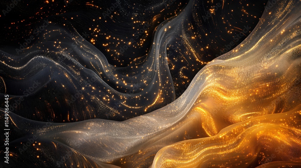 Poster dynamic shimmering textures abstract art digital rendering dark background stunning composition