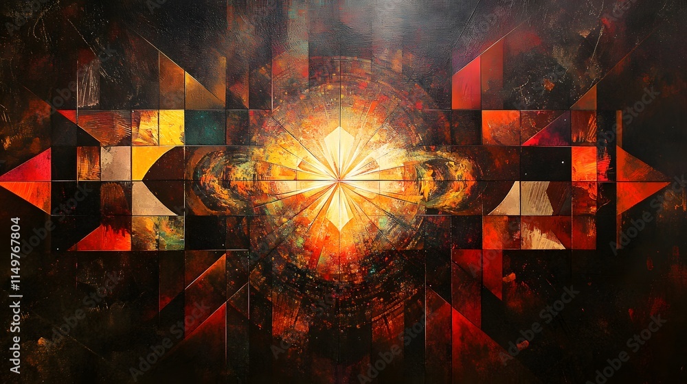 Poster dynamic abstract art creation gallery space digital artwork vibrant color palette artistic viewpoint