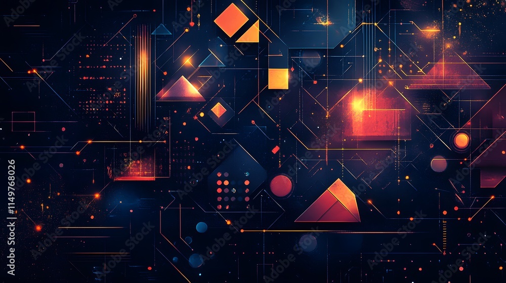 Poster dynamic geometric abstract patterns digital art creative visualization modern design futuristic styl