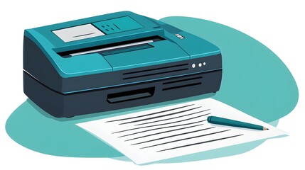 Office printing action home office digital illustration modern environment top view productivity concept