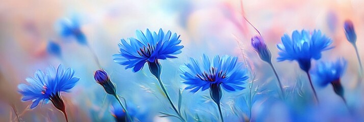 Vibrant Blue Cornflowers in a Soft Light Field