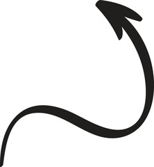 Hand drawn, black curved arrow pointing upwards, isolated against a clean white background, effectively symbolizing direction, progress, and growth in various design contexts