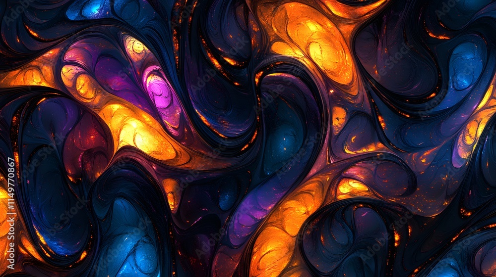 Poster dynamic abstract art composition digital realm visual artwork colorful patterns vibrant swirls creat