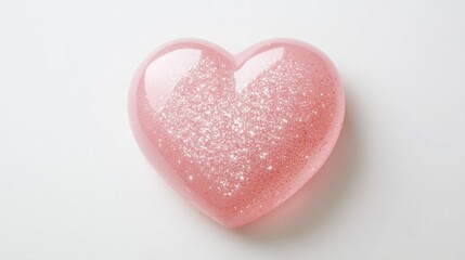 Fototapeta premium Shimmering pink heart with soft highlights, isolated on white, exuding a minimalist and modern aesthetic.