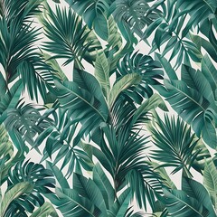 Background, Pattern With Exotic Tropical Palm Leaves Monstera On White