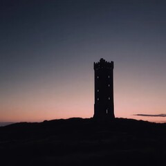 Obraz premium tower at twilight, its silhouette perfectly framed against the soft gradient of the evening sky