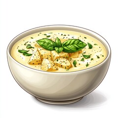 Creamy Potato Soup with Basil Garnish in Bowl