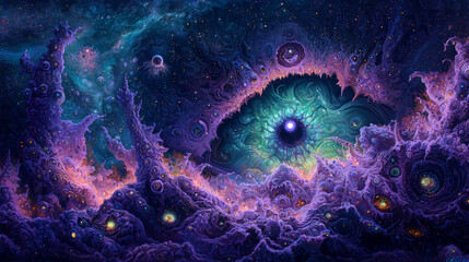 Binaural Fusion: Trippy Purple-Green Ambience. Generative AI