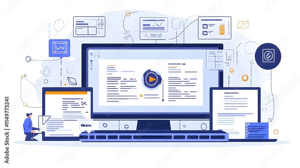 Poster data analysis process digital workspace infographic modern office overview technology insights