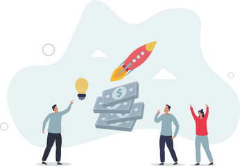 Venture capital as private equity and investors finances.Start up company capital growth from crowdfunding money raising.flat characters.