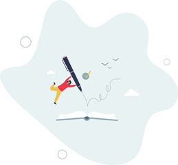 artist writing with author inspirational and motivational text for publication.flat characters.