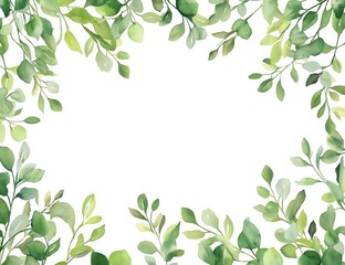 Fototapeta premium Watercolor Green Leaves Frame