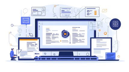Data analysis process digital workspace infographic modern office overview technology insights