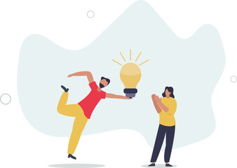 creative team working together. Business communication and collaboration.light bulb idea symbol.flat characters.