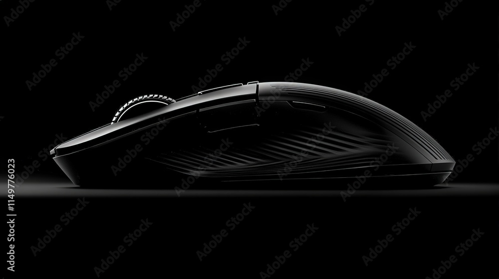 Poster sleek, minimalist wireless mouse with a symmetrical design, suitable for both left- and right-handed