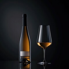 sleek, modern bottle of plum wine with a minimalist label is paired with a crystal-clear glass.