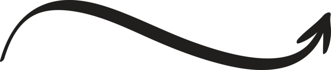 Simple, black, hand drawn arrow curving upwards, representing concepts like growth, progress, and positive change, ideal for visual communication