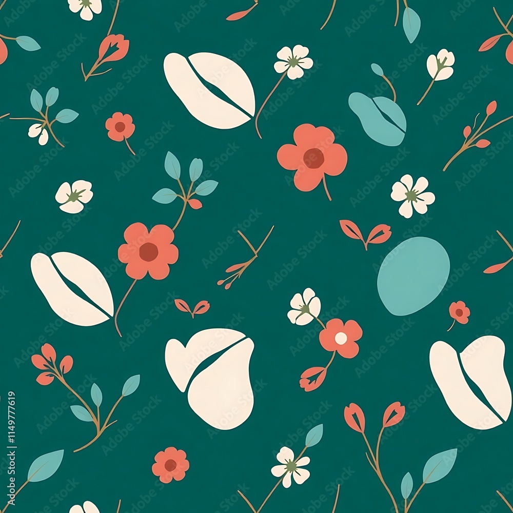 Aufkleber floral teal seamless pattern: a delicate and charming pattern featuring a repeating motif of stylize