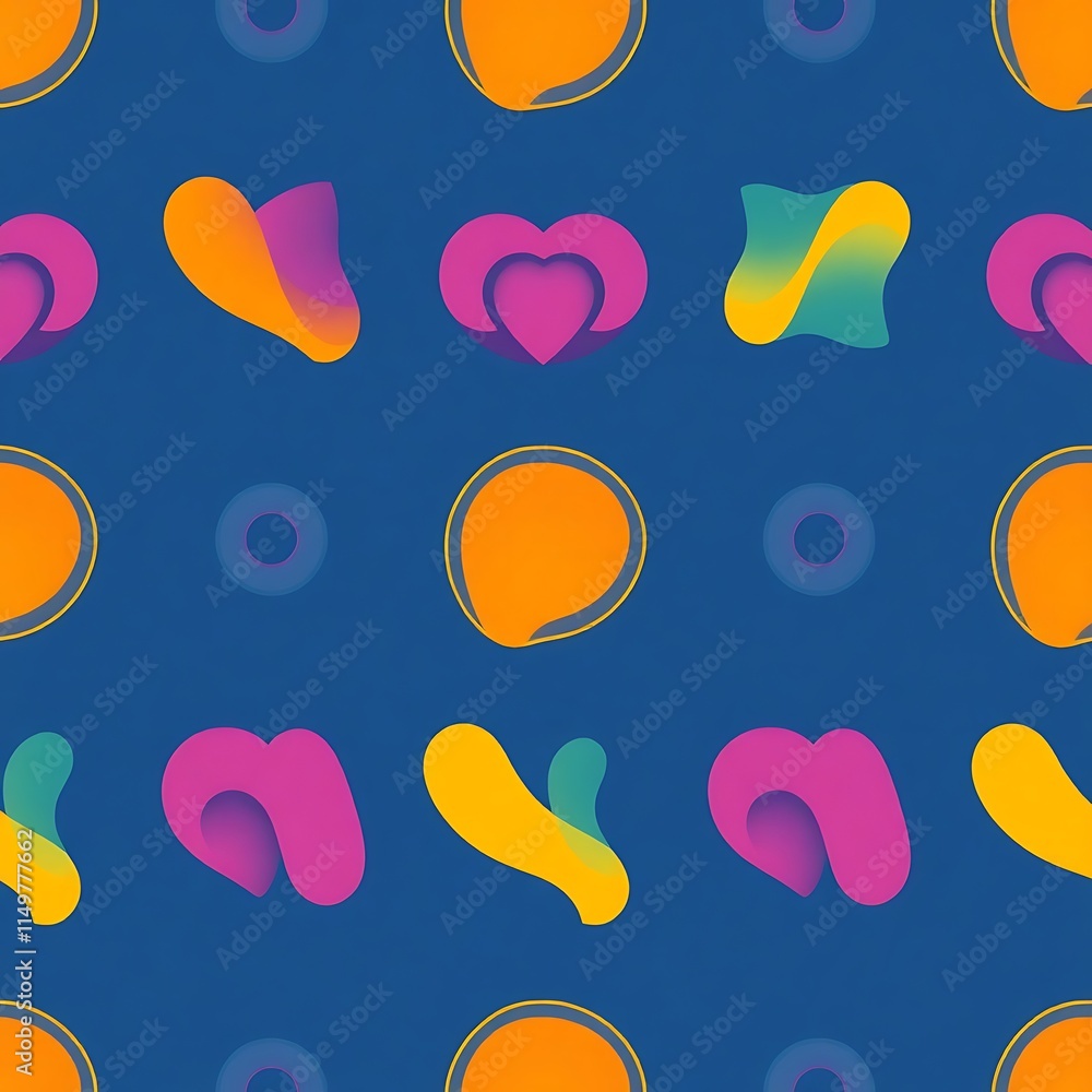 Poster vibrant abstract seamless pattern: a captivating design featuring playful, colorful shapes and forms